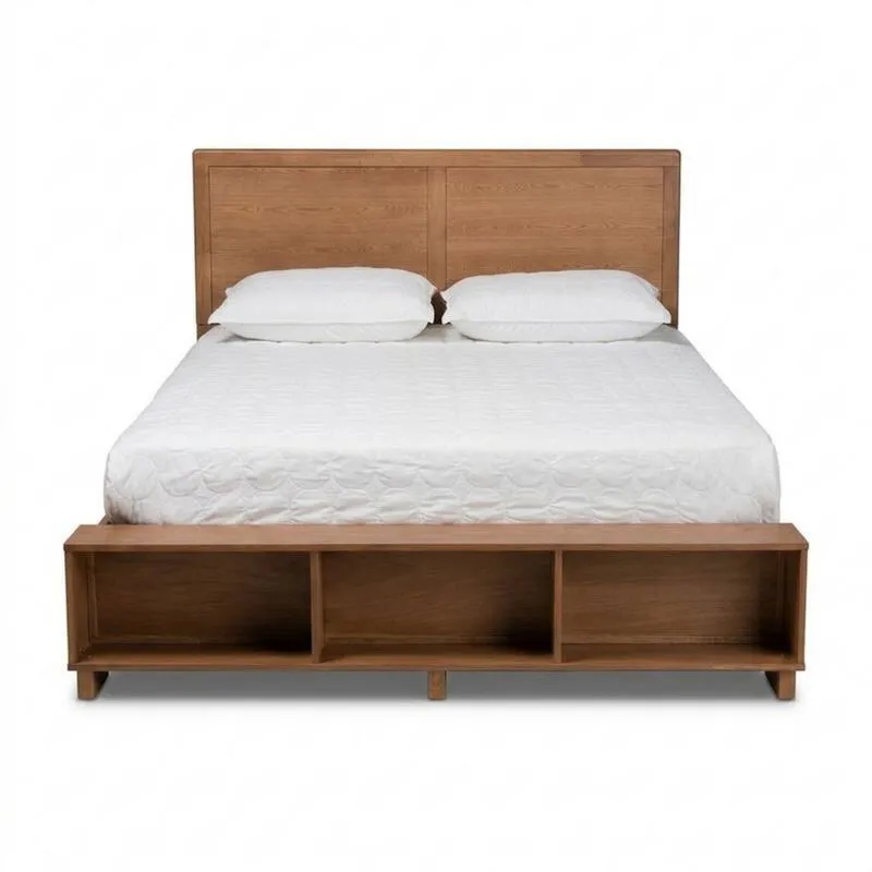 200x200cm Doppelbett aus massiver Eiche mit Bücherregal