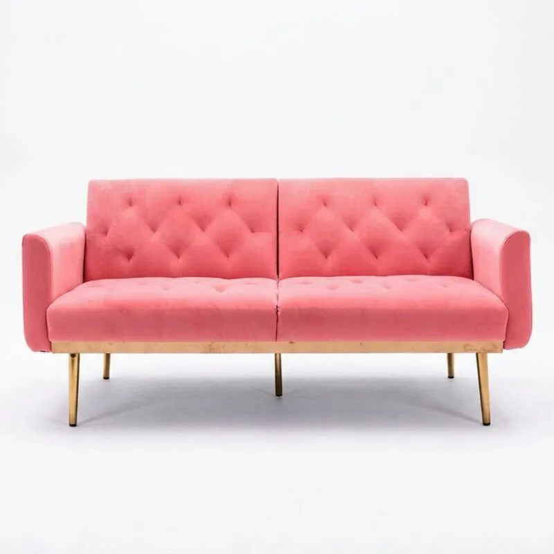 Samt Sofa Rosé mit Massivholzrahmen