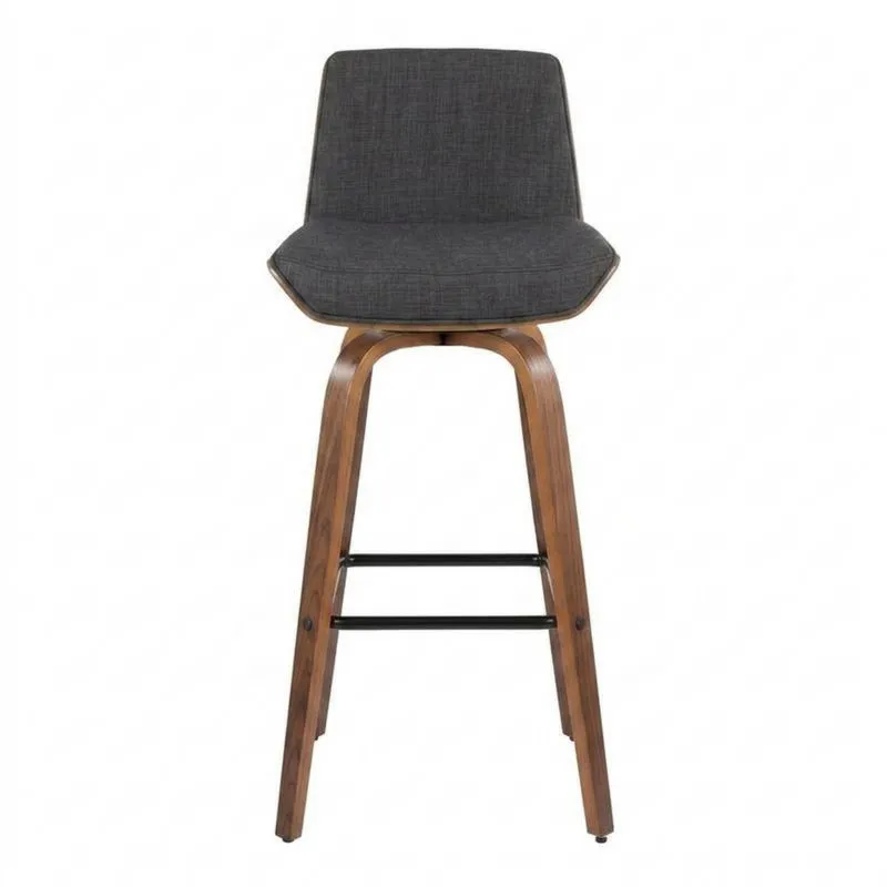 Barhocker Dunkelgrauer Polyesterstoff Nussbaumholz