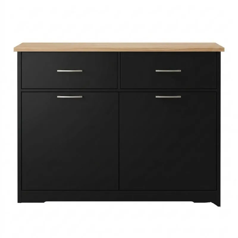 Sideboard Schwarz MDF mit Eiche Dekor 120cm x 80cm x 40cm