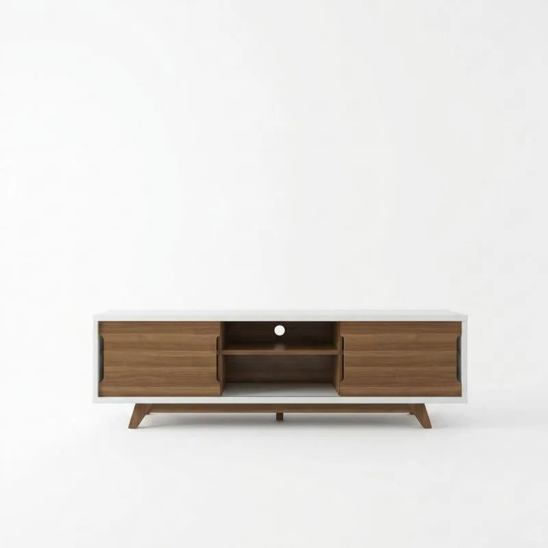 TV-Schrank aus MDF mit Eichenfurnier, weiß/braun 200cm