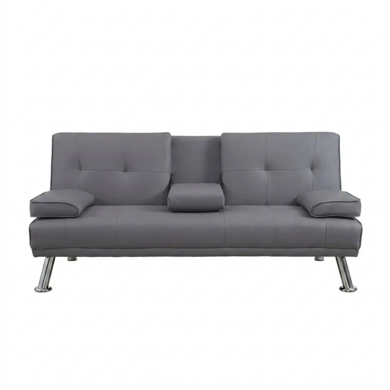 Schlafsofa aus grauem, verchromtem Stahl mit Beinen aus Kunstleder