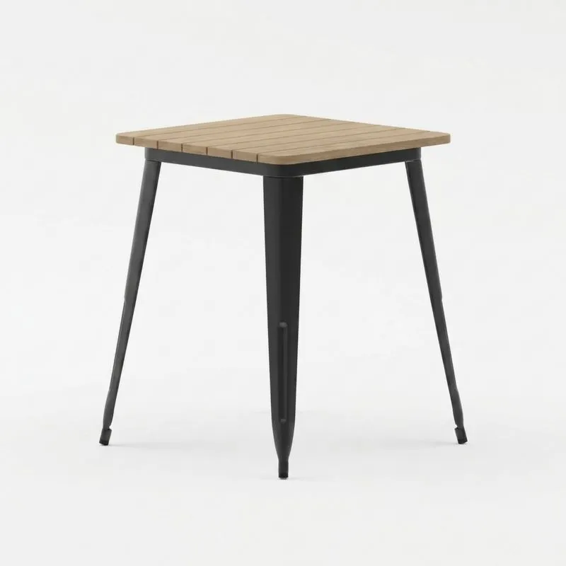 quadratischer Tisch aus Eiche und Stahl 60x60x75cm