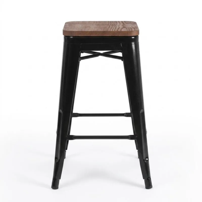 Barhocker Kiefernholz Edelstahl Schwarz 76cm
