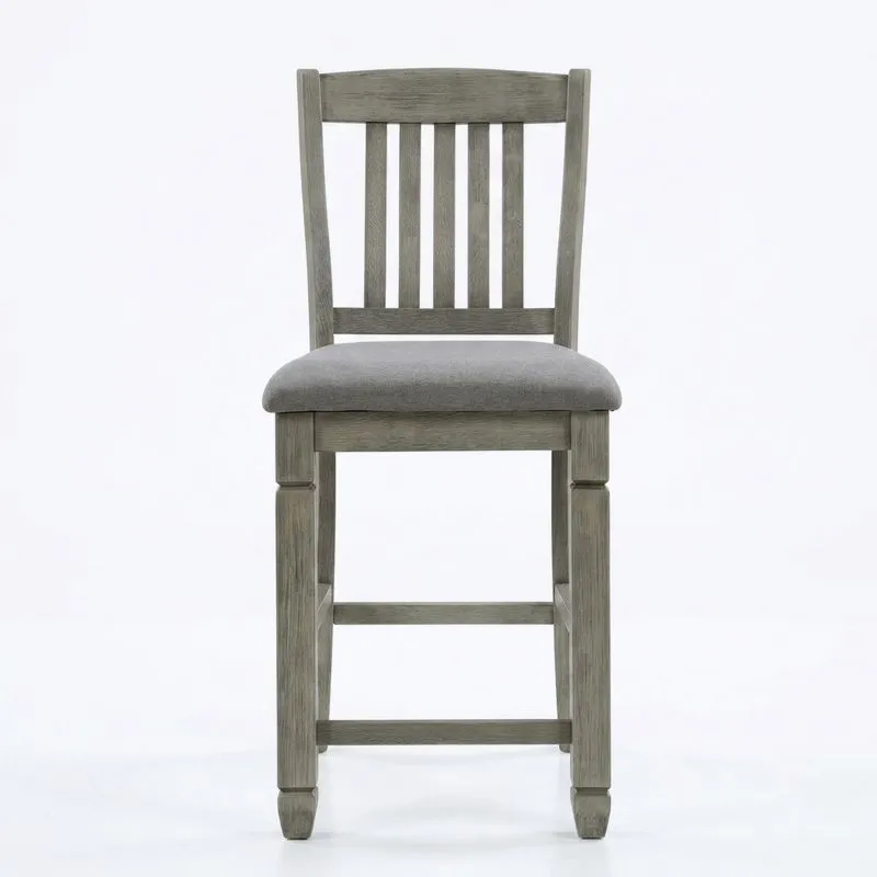 Barhocker aus Massivholz mit grauem Polyesterkissen