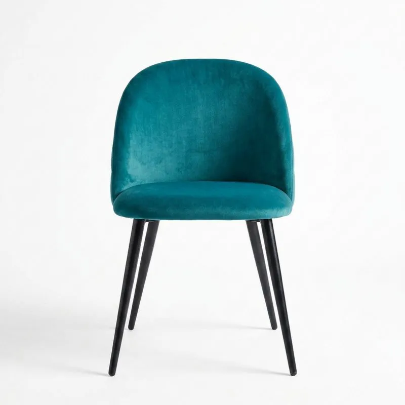 Stahlbeiniger Stuhl aus blauem Polyestersamt
