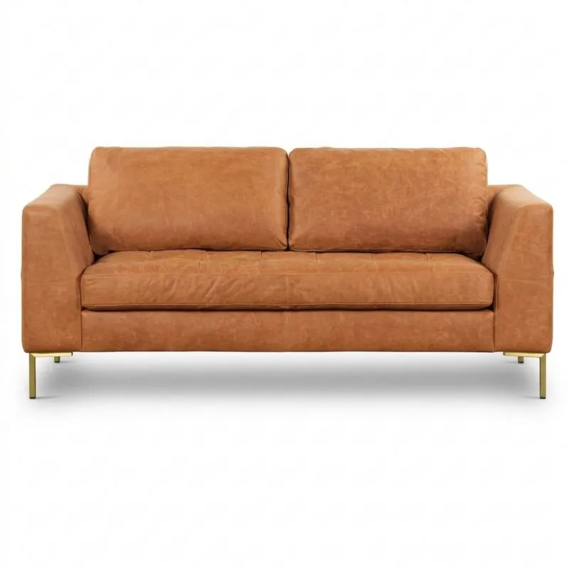 Braunes 2-Sitzer-Ledersofa mit Stahlbeinen