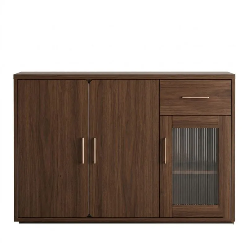 Dunkelbraunes Sideboard aus MDF und Glas mit Schublade und Türen