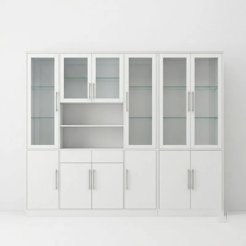 Bücherregal aus weißem, gehärtetem Glas und MDF 180x200x40cm