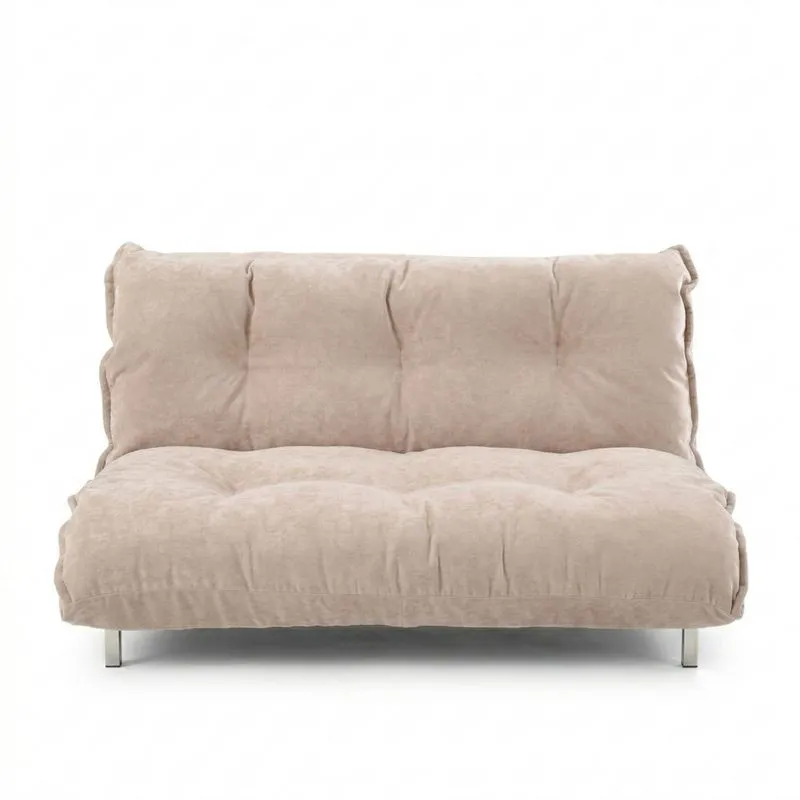 Beiges Klappsofa mit Mikrofaserbezug und Stahlrahmen