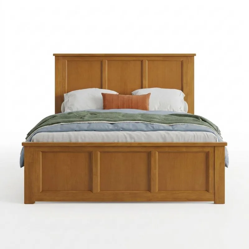 Holzbett Massivholz Naturbraun 200x180cm mit Matratze und Kissen