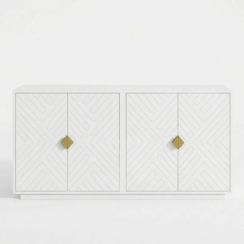 Beistellschrank aus MDF mit geometrischem Muster und goldenen Griffen