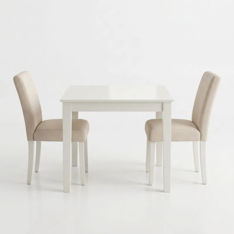 Essgruppe mit Tisch aus MDF und 2 Stühlen aus Leinen Weiße/Beige