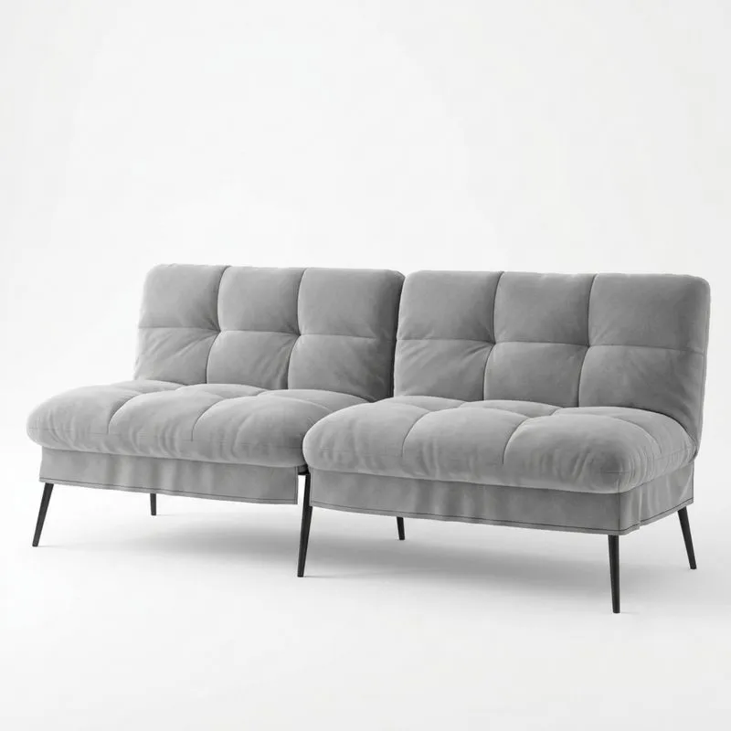 Zweisitzer-Sofa aus grauem Samt mit Stahlbeinen