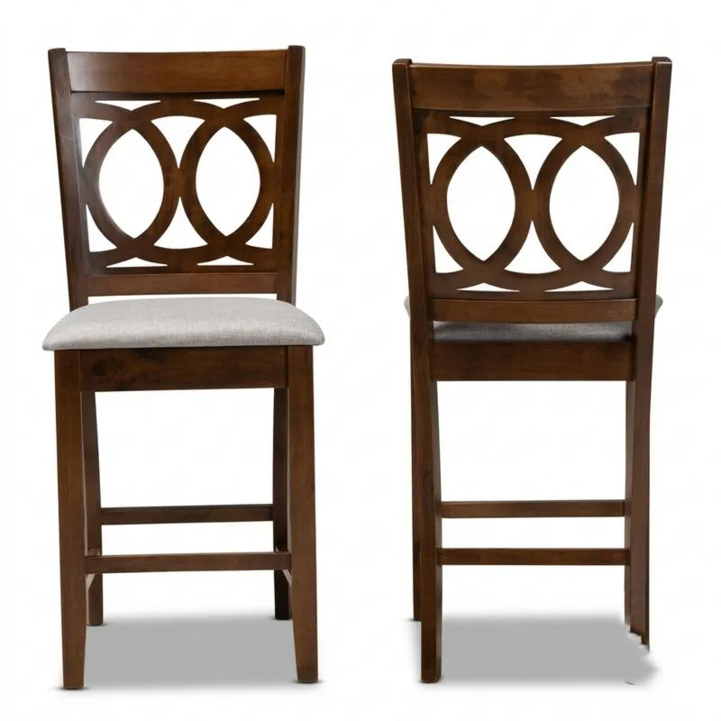 Barhocker-Set aus Massivholz mit Leinensitzen und kreisförmigem Muster