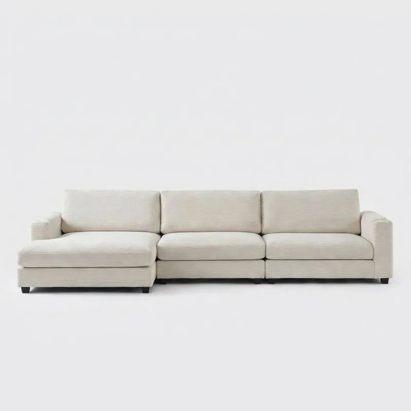Beigefarbenes Ecksofa aus Cord 320cm x 90cm x 85cm