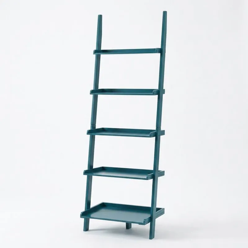 Blaues trapezförmiges Bücherregal aus Massivholz 170 cm