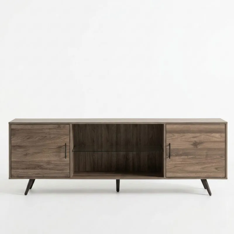 TV-Schrank aus Walnussholz mit Glasablage 160x40x50 cm