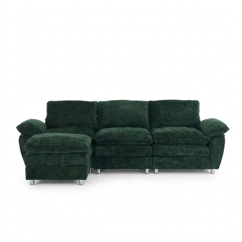 Ecksofa Dunkelgrün Samt L-Form
