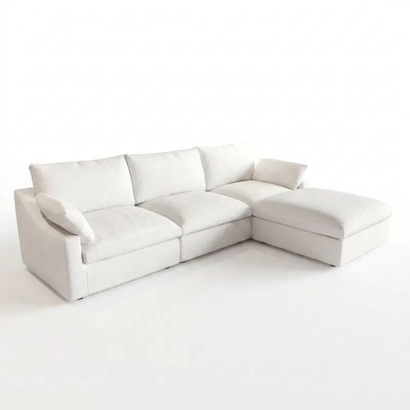 Weißes L-förmiges Sofa aus Polyesterfaser-Polyurethanschaum