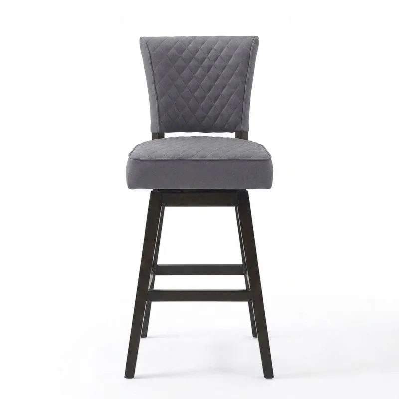 Barhocker aus grauem Mikrofaserstoff und Massivholz 105cm