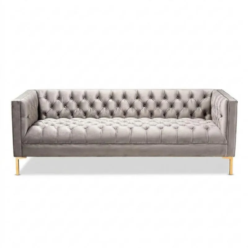 Graues, stahlbeiniges, 230 cm langes Dreisitzer-Samtsofa