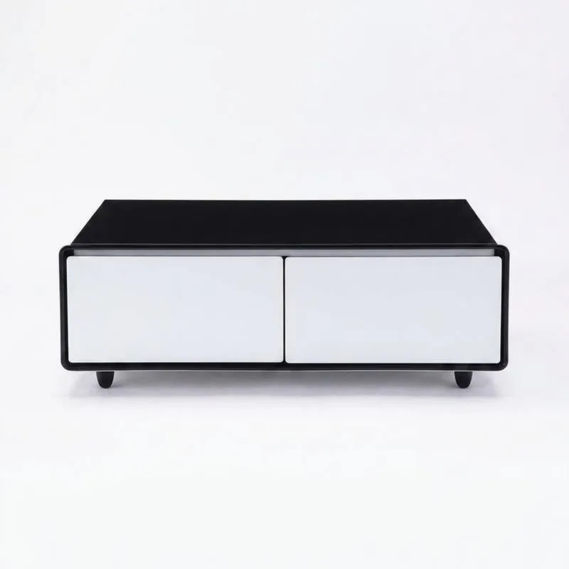 Rechteckiger Couchtisch aus schwarzem/weißem Stahl und MDF 90x45x40 cm