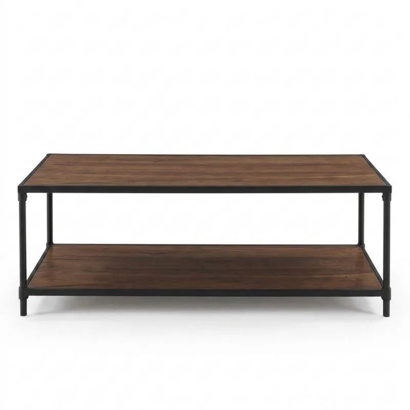 Couchtisch aus Eichenholzverbundwerkstoff und Stahl, dunkelbraun/schwarz  110x60x45cm