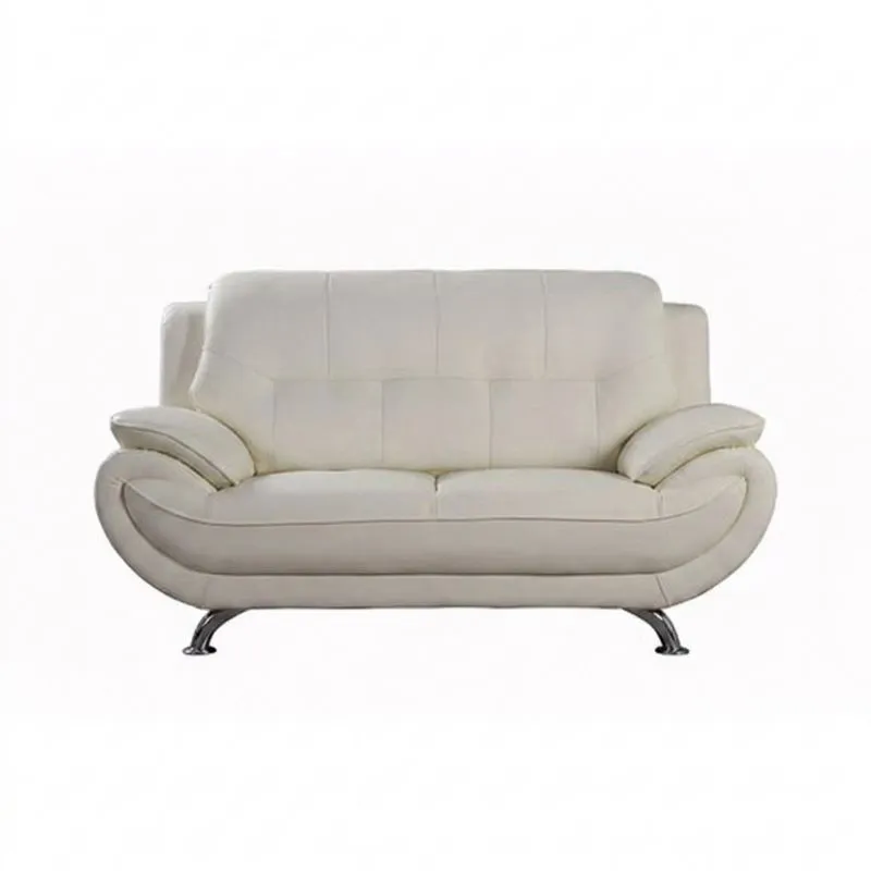2-Sitzer Sofa Kunstleder Cremeweiß Stahlbeine