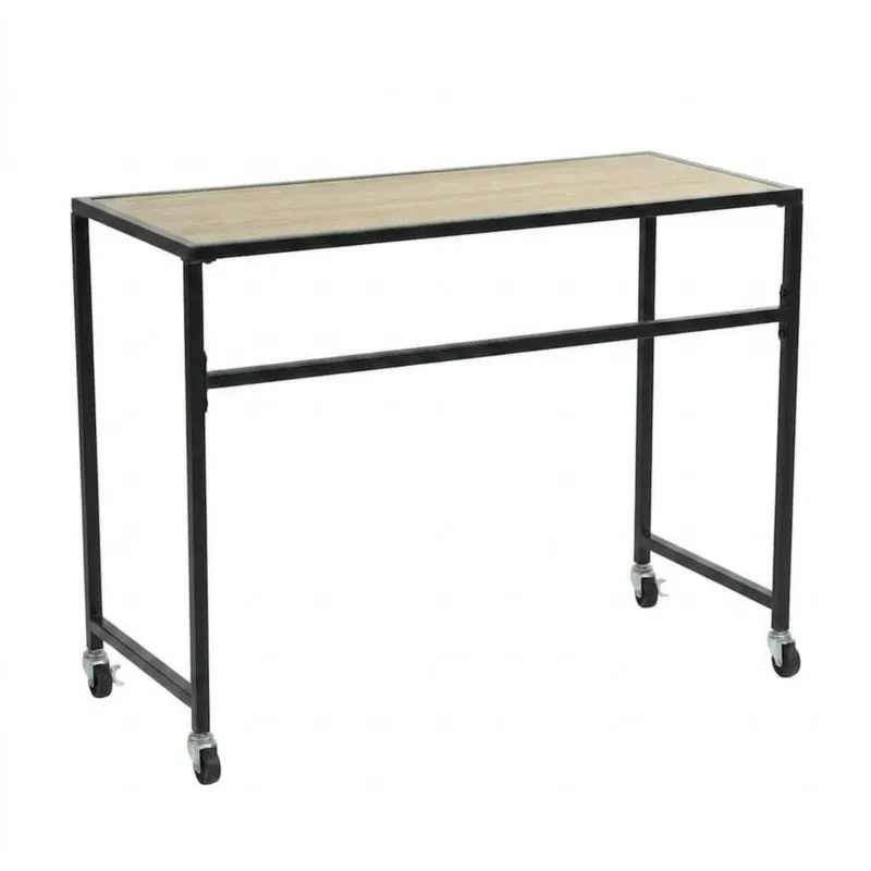 Schwarzer Eichenholztisch aus Stahl mit Rollen 120x45x90cm