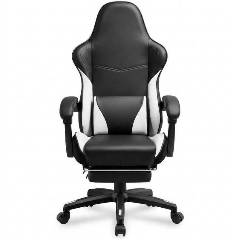 Gaming Stuhl Kunstleder Schwarz/Weiß mit Fußstütze