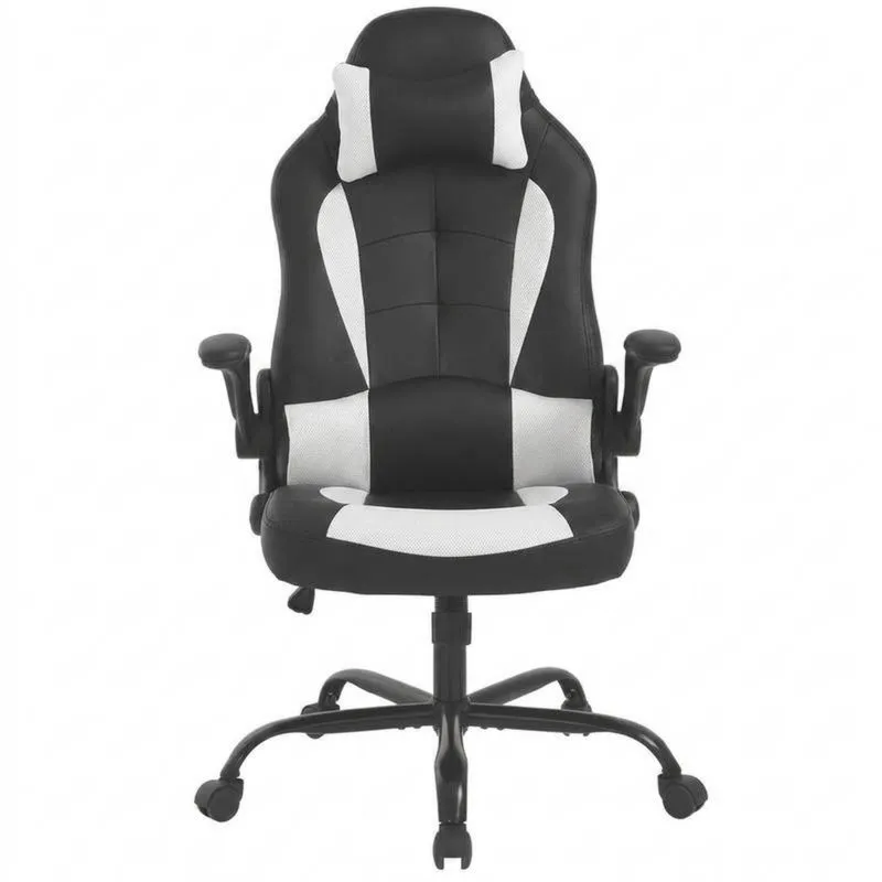 Gaming-Stuhl PU-Leder Schwarz Weiß Höhenverstellbar Drehbar