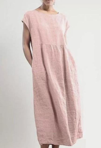 einfarbiges, ärmelloses, locker sitzendes Kleid mit Taschen