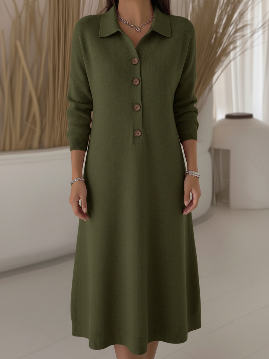 Robe midi en tricot à col polo classique vert pin