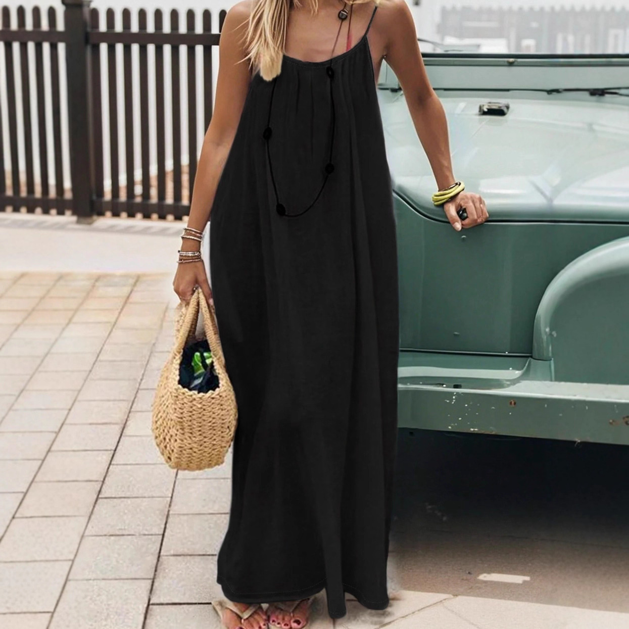 Spaghettiträger-Kleid mit offenem Rücken und lockerer Passform