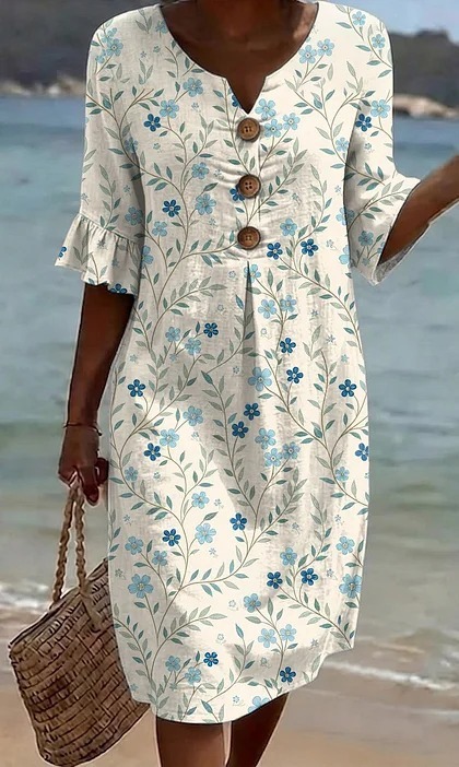 Damen Blumenprint-Kleid aus Leinenmischung