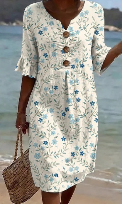 Damen Blumenprint-Kleid aus Leinenmischung