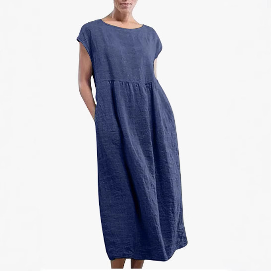 einfarbiges, ärmelloses, locker sitzendes Kleid mit Taschen