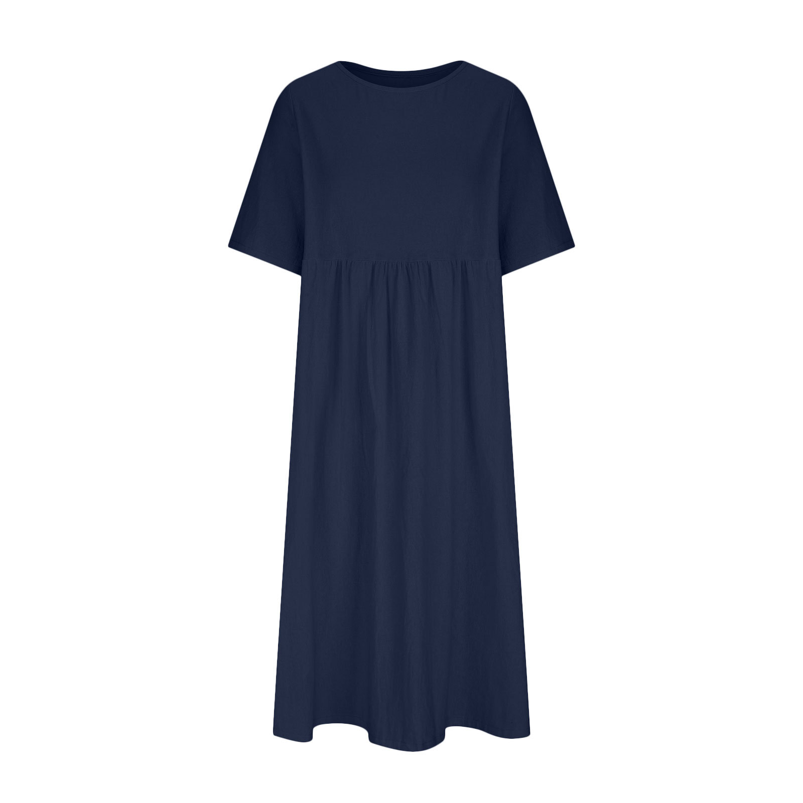 Locker sitzendes, kurzärmeliges Midikleid aus Baumwolle und Leinen mit Rundhalsausschnitt.