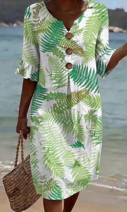 Damen Blumenprint-Kleid aus Leinenmischung