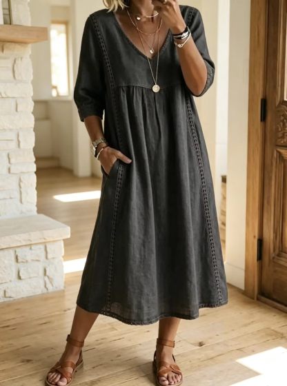 Boho Übergroßes Leinen-Midi-Kleid