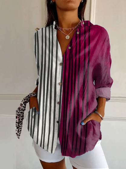 Bluse mit floralem Print und klassischem Hemdkragen aus Baumwolle und Leinen
