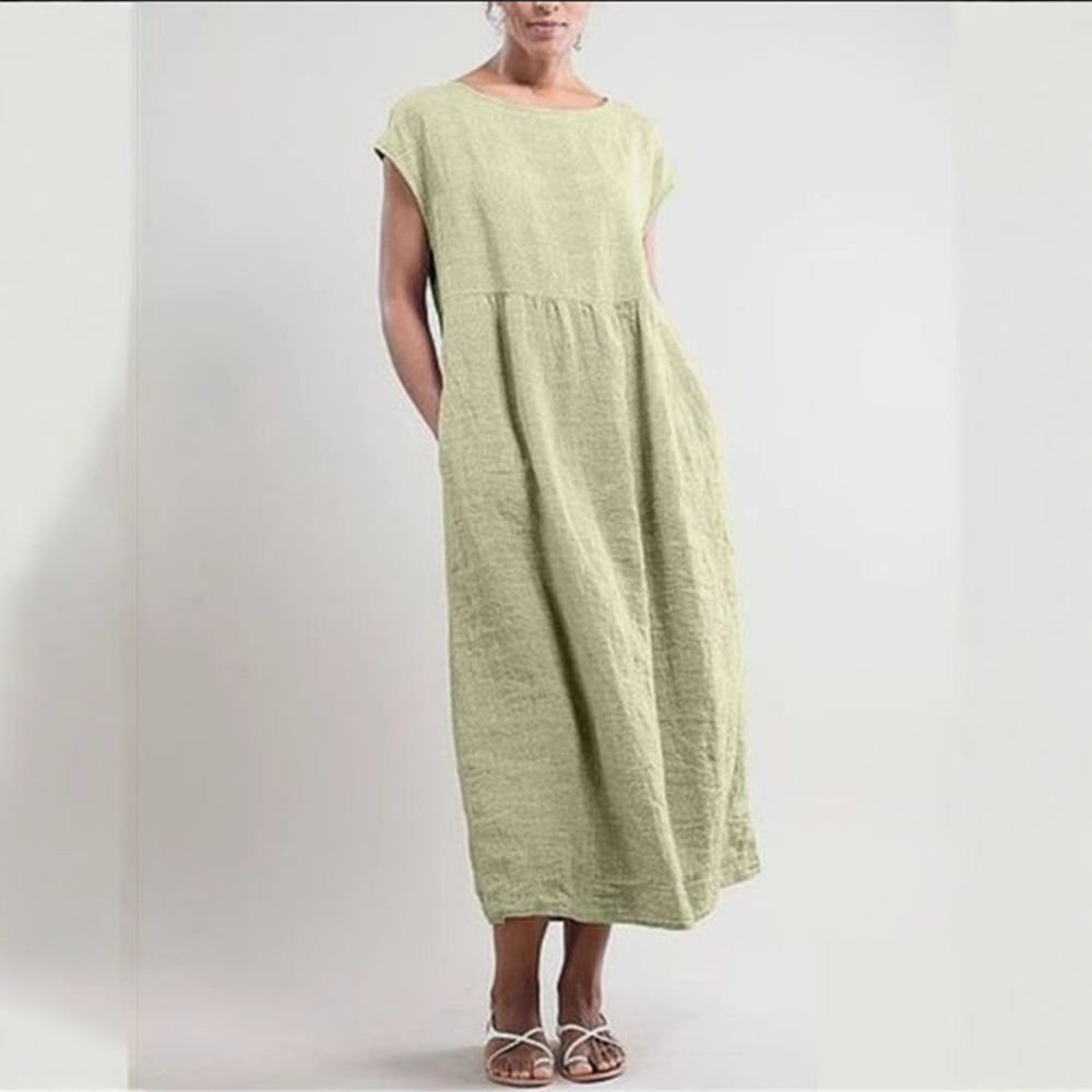 einfarbiges, ärmelloses, locker sitzendes Kleid mit Taschen
