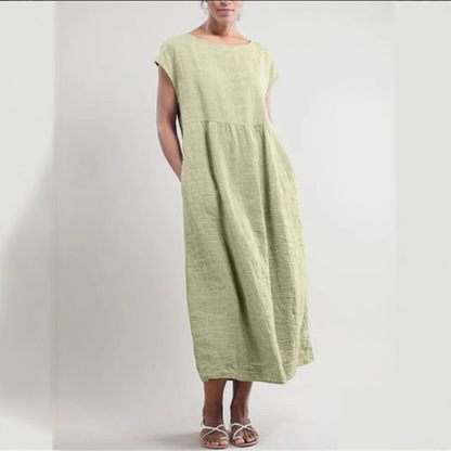 einfarbiges, ärmelloses, locker sitzendes Kleid mit Taschen