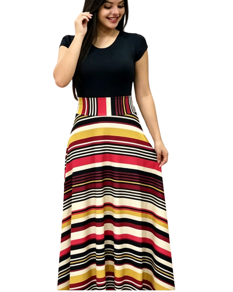 Damenkleid mit Blumenmuster und Farbblockdesign