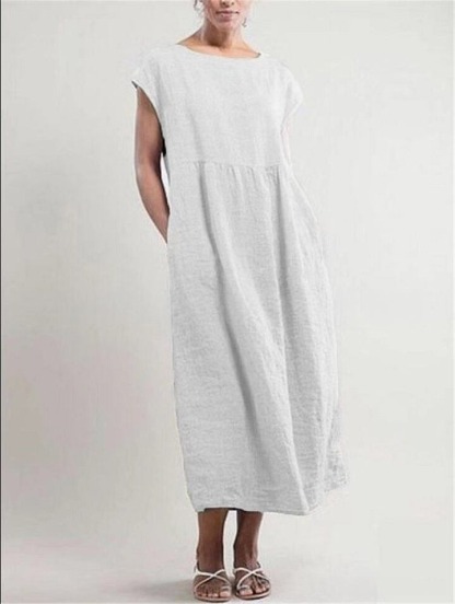einfarbiges, ärmelloses, locker sitzendes Kleid mit Taschen