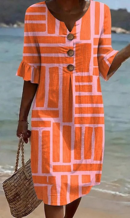 Damen Blumenprint-Kleid aus Leinenmischung