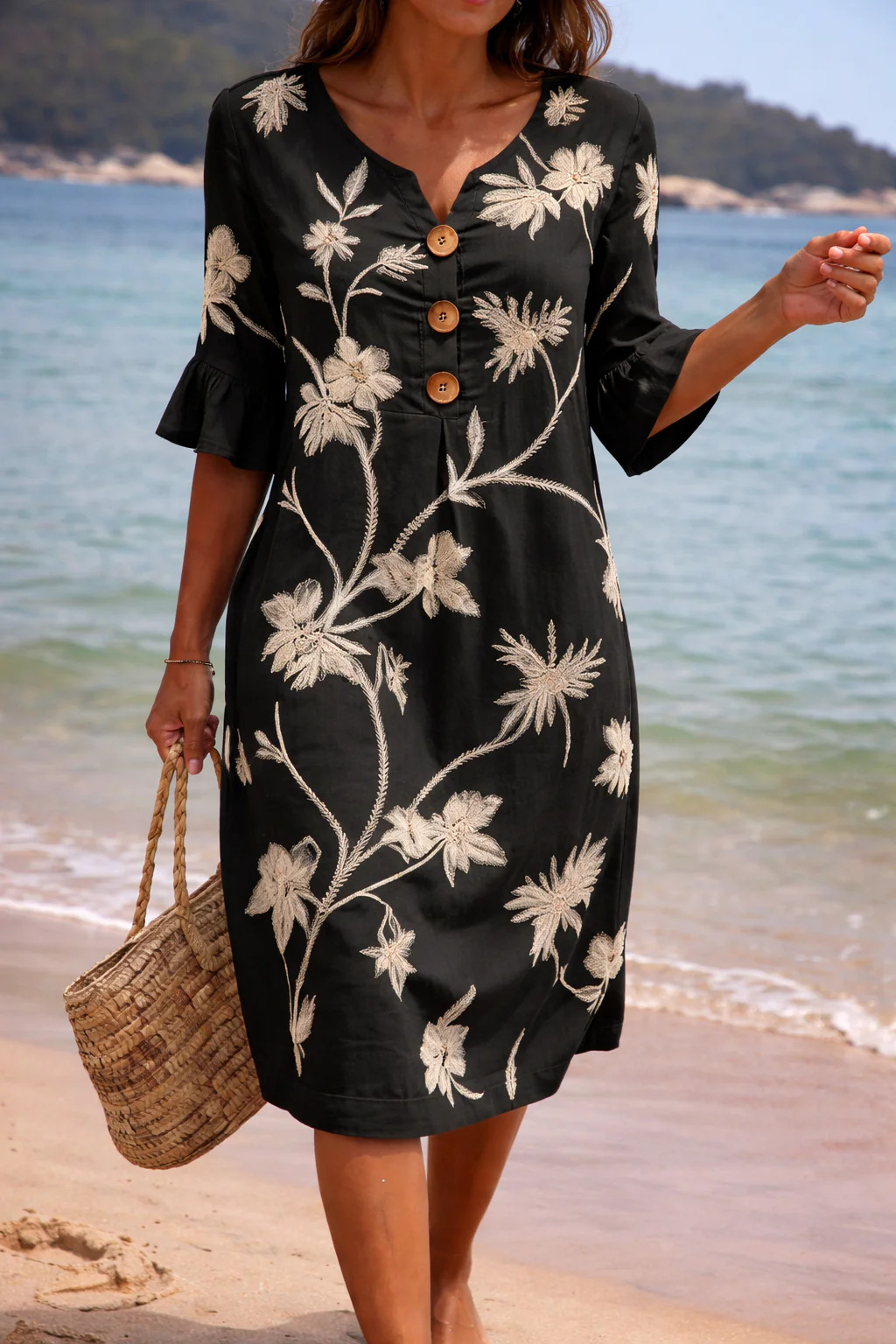 Damen Blumenprint-Kleid aus Leinenmischung