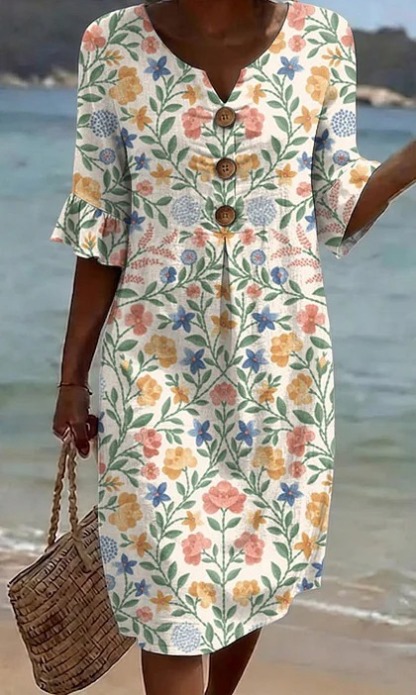 Damen Blumenprint-Kleid aus Leinenmischung