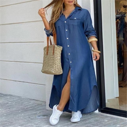 Einreihiges, locker sitzendes Kleid mit Kragen